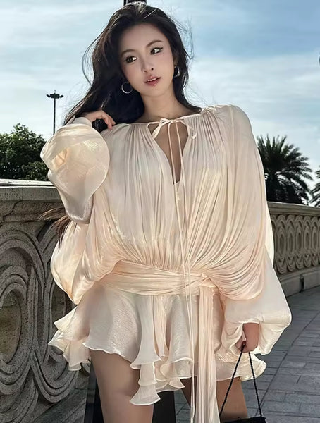 Sarai Ruffle Mini Dress – Ivory Cloud