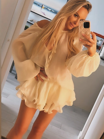 Sarai Ruffle Mini Dress – Ivory Cloud