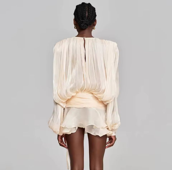 Sarai Ruffle Mini Dress – Ivory Cloud