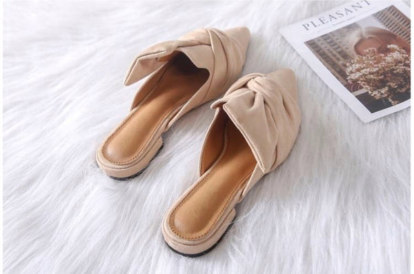 Big Knot Bow Pointed Toe Slip on Mule Shoes