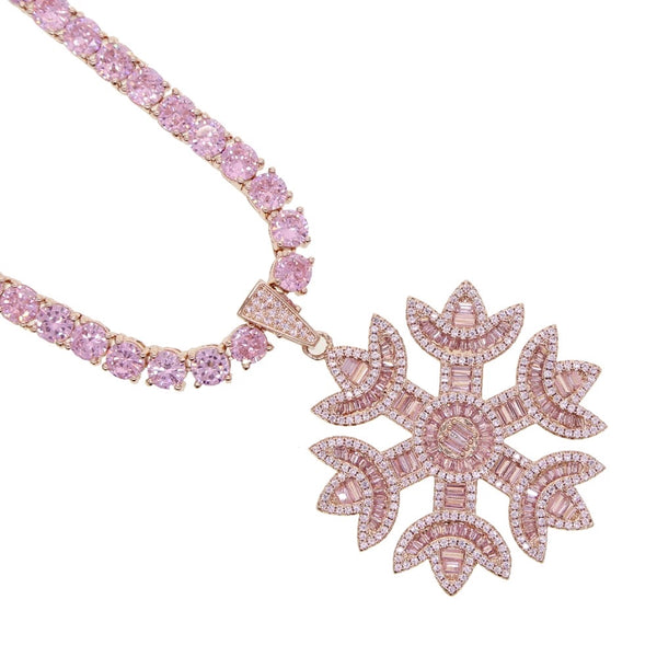 Iced Out Frozen Tennis Necklace with Snowflake Pendant
