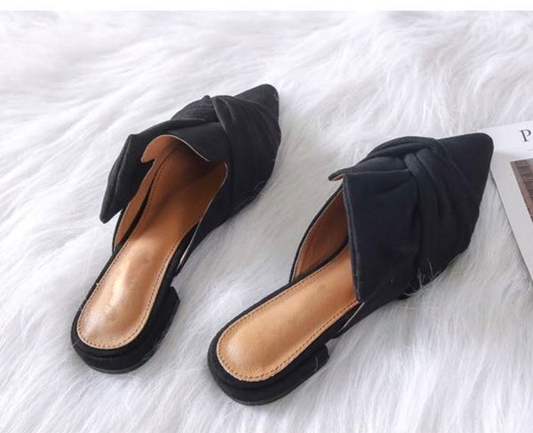 Big Knot Bow Pointed Toe Slip on Mule Shoes