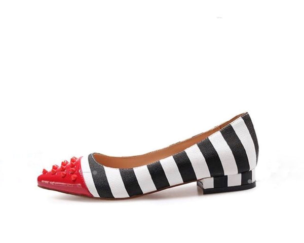 Nautical Stripe Studded Pointed Toe Shoes