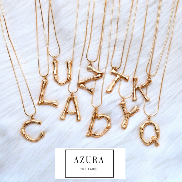 Bamboo Gold Alphabet Letter Pendant Necklace