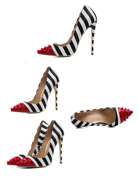 Nautical Stripe Studded Pointed Toe Shoes