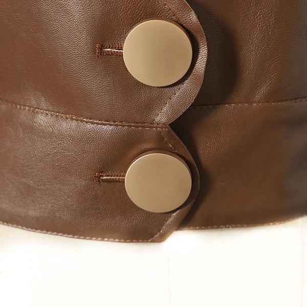 Brown Vegan Leather Cropped Jacket