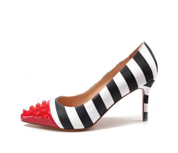 Nautical Stripe Studded Pointed Toe Shoes