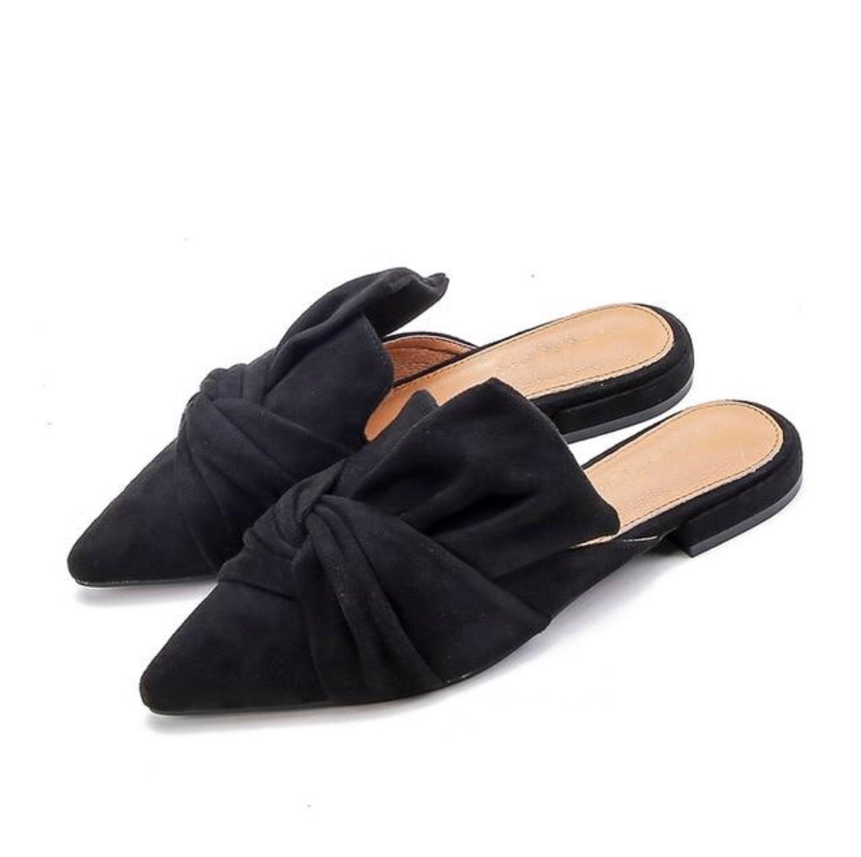 Big Knot Bow Pointed Toe Slip on Mule Shoes