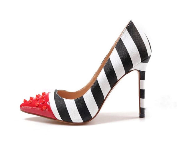 Nautical Stripe Studded Pointed Toe Shoes