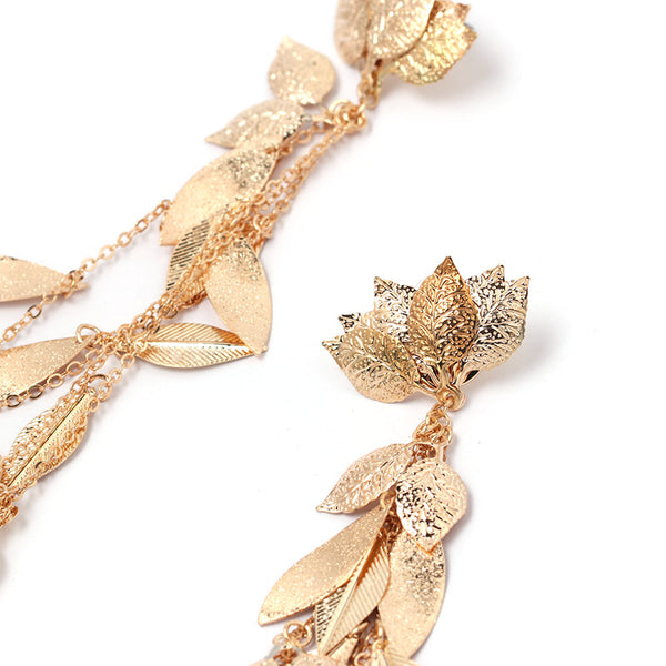 Gold Statement Dangly Leaf Earrings