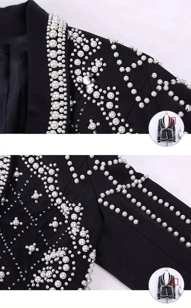 Ultra Luxe Pearl Beaded Black Blazer