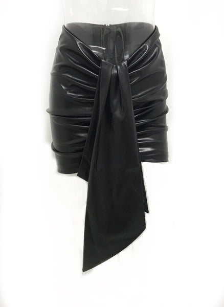 Ruched Faux Leather Front Drop Short Skirt