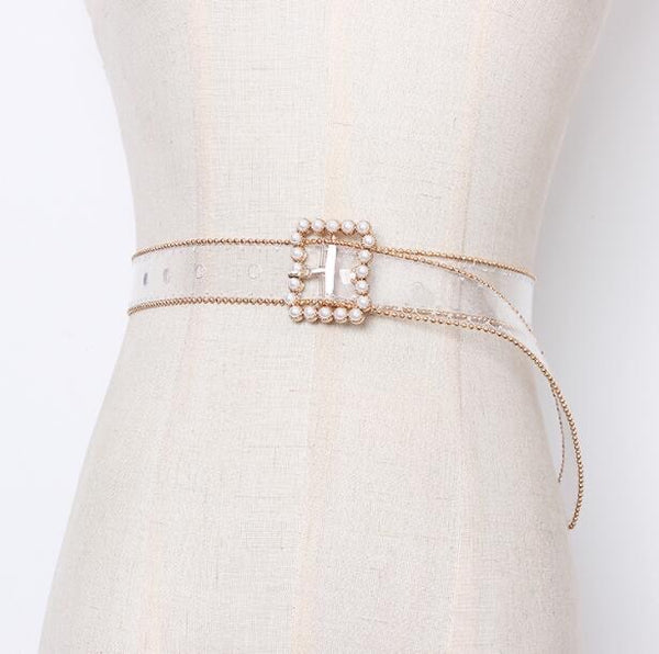 Clear Belt With Pearl Buckle