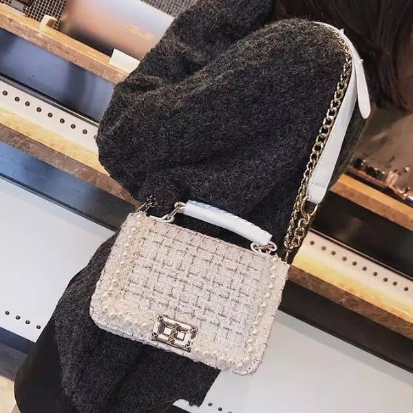 Tweed Pearl Shoulder Flap Bag