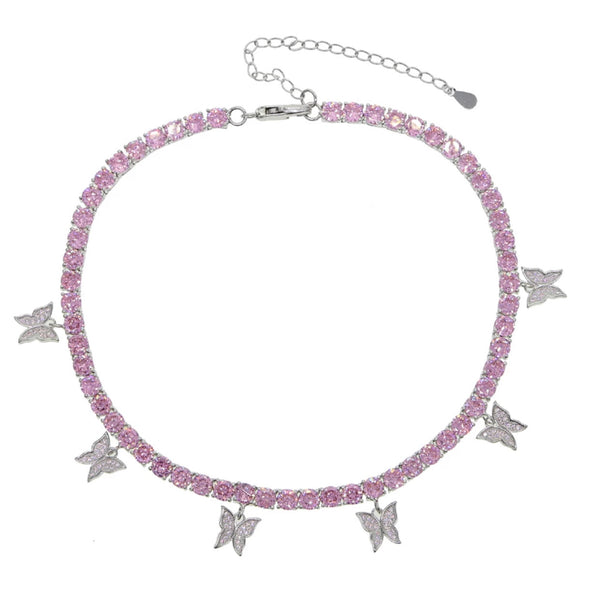 Iced Out Butterfly Diamond Choker Tennis Necklace