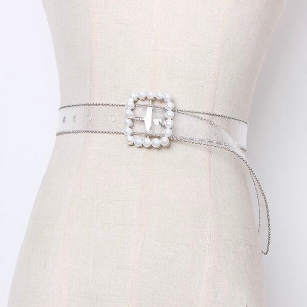 Clear Belt With Pearl Buckle