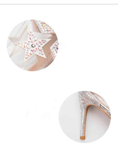 Transparent Crystal Sequin Star High Heel Pointed Toe Shoes