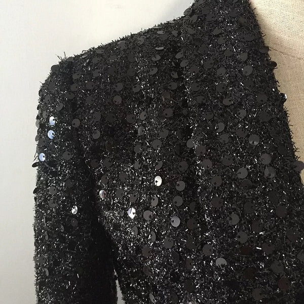Black Blazer Dress With Beaded Sequins