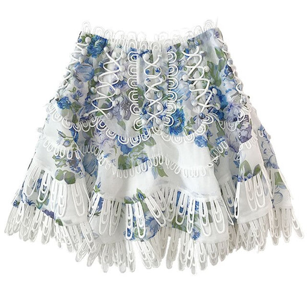 Floral Pattern Embroidered A-line Mini Skirt