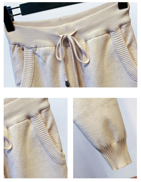 Two Piece Loungewear Pant Set with Fluffy Collar Sweater