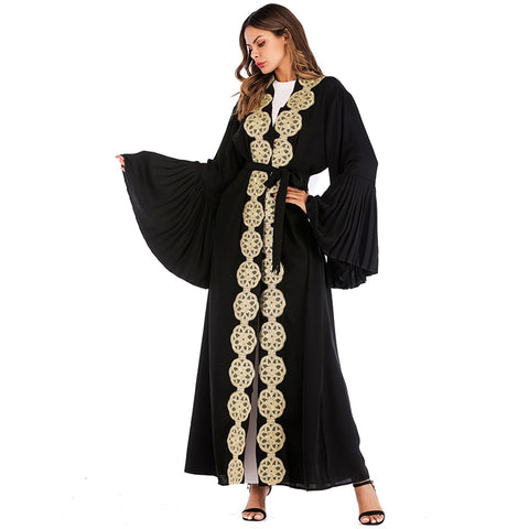 Gold Floral detailed Black Robe Abaya