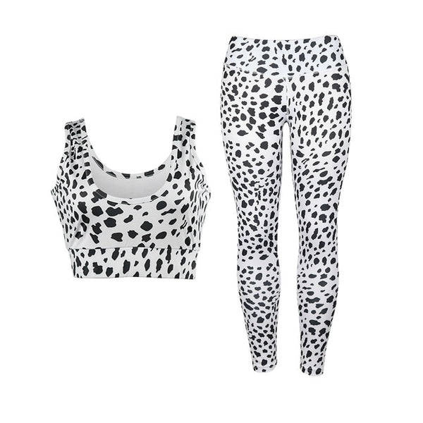 Speckle Print Yoga Leggings and Push Up Workout Bra Set