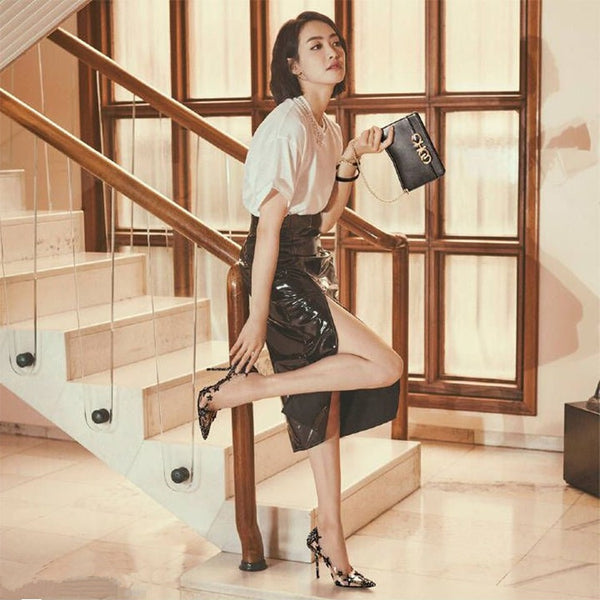 Transparent Crystal Sequin Star High Heel Pointed Toe Shoes