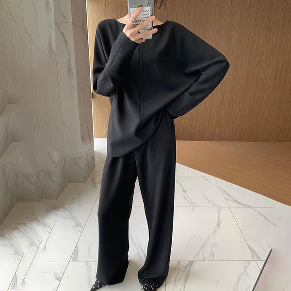 Two Piece Oversized Silky Wide Leg Pant Suit