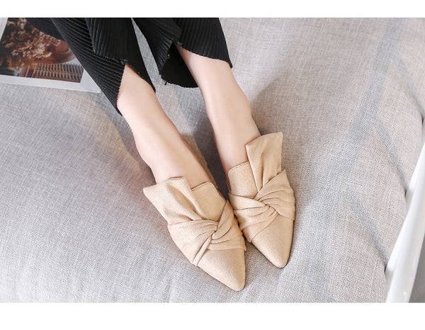 Big Knot Bow Pointed Toe Slip on Mule Shoes