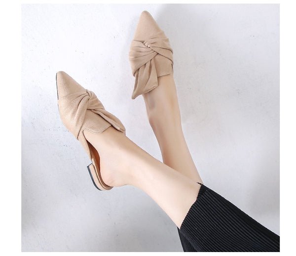 Big Knot Bow Pointed Toe Slip on Mule Shoes