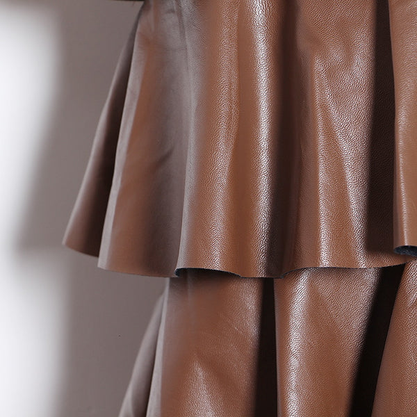 Vegan Leather Long Ruffle Skirt