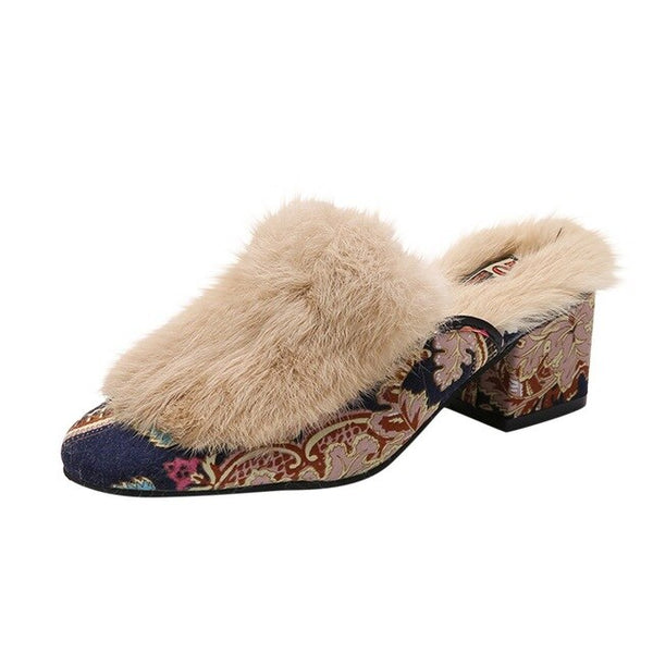 Classic Fluffy Crystal Ethnic Design Shoes