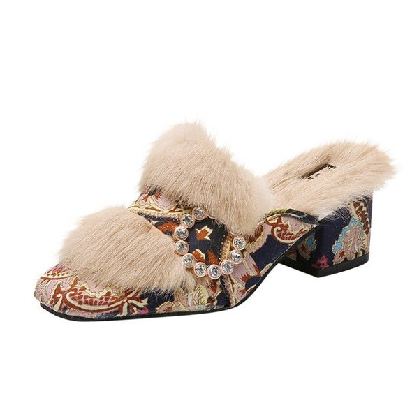 Classic Fluffy Crystal Ethnic Design Shoes