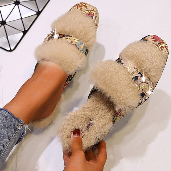 Classic Fluffy Crystal Ethnic Design Shoes