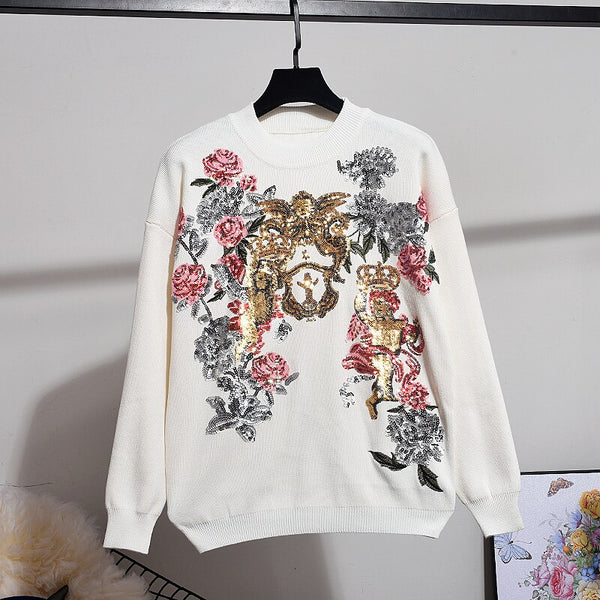 Two Piece Loungwear Set With Multi Colour Sequin Floral design