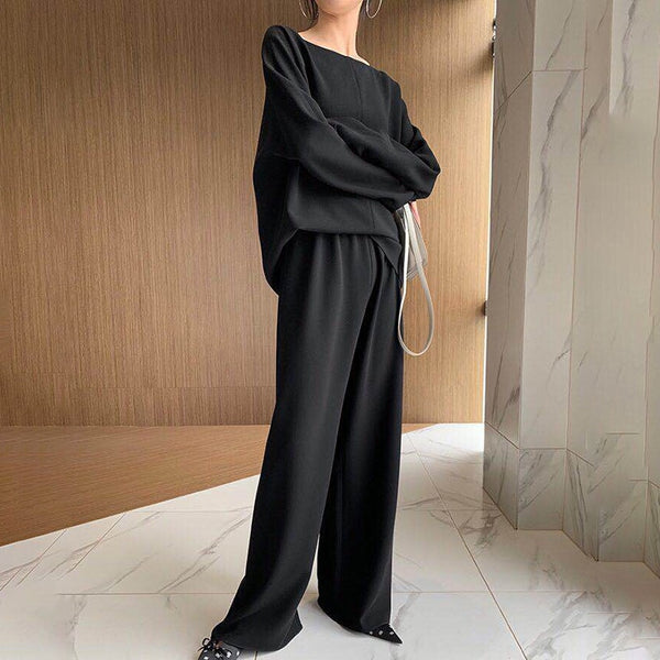 Two Piece Oversized Silky Wide Leg Pant Suit