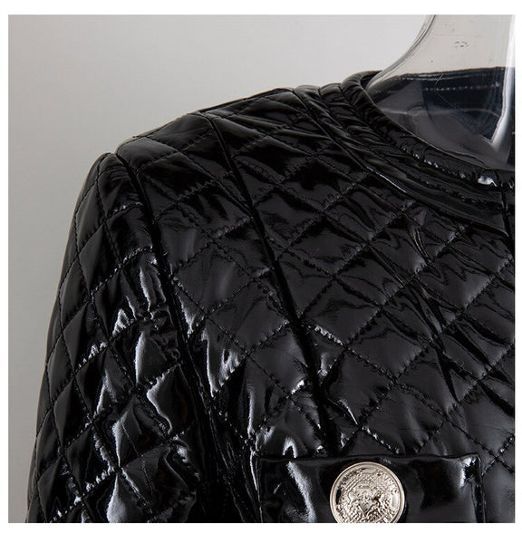 Shiny Vegan Leather Stitched Wet Look Jacket