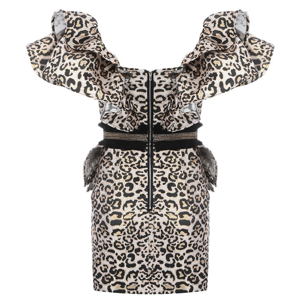 Ruffles Leopard Midi Dress