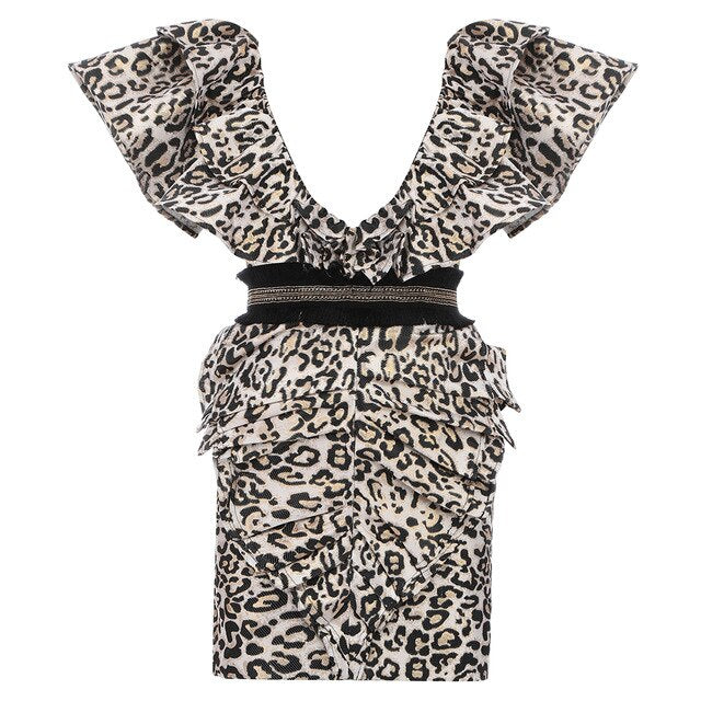 Ruffles Leopard Midi Dress