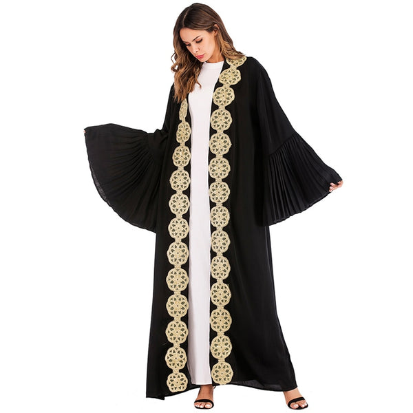 Gold Floral detailed Black Robe Abaya