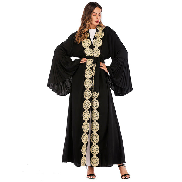 Gold Floral detailed Black Robe Abaya