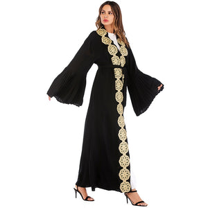 Gold Floral detailed Black Robe Abaya