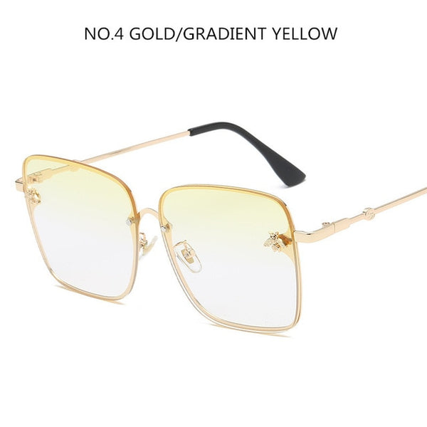 Luxury Square Bee Metal Frame Oversized Sunglasses