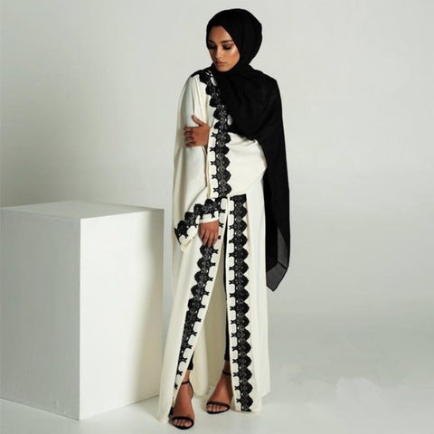 Embroidered Edge detail Lace Robe Abaya with Belt